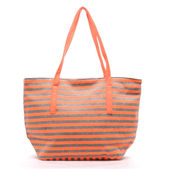 ORANGE JERSEY STRIPED OVERSIZED NEON TOTE - Picture 3 of 4